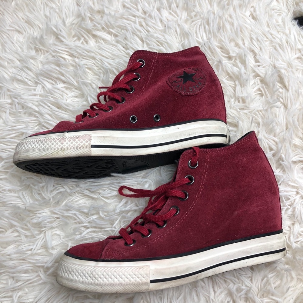 Women’s red suede wedge converse